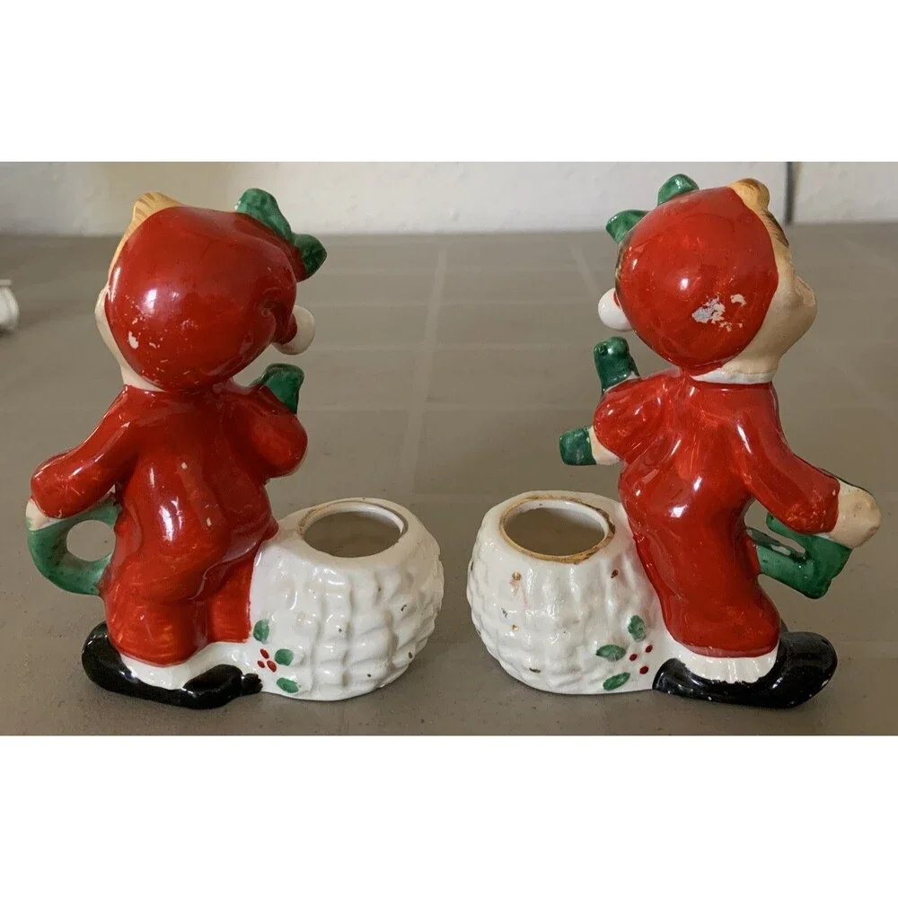 Commodore Japan 1950s NOEL Pajama Kids Candle Stick Holders Christmas Figurines